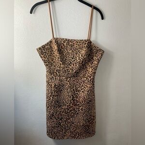 She + Sky Leopard Print Faux Suede Spaghetti Strap Dress Sz M